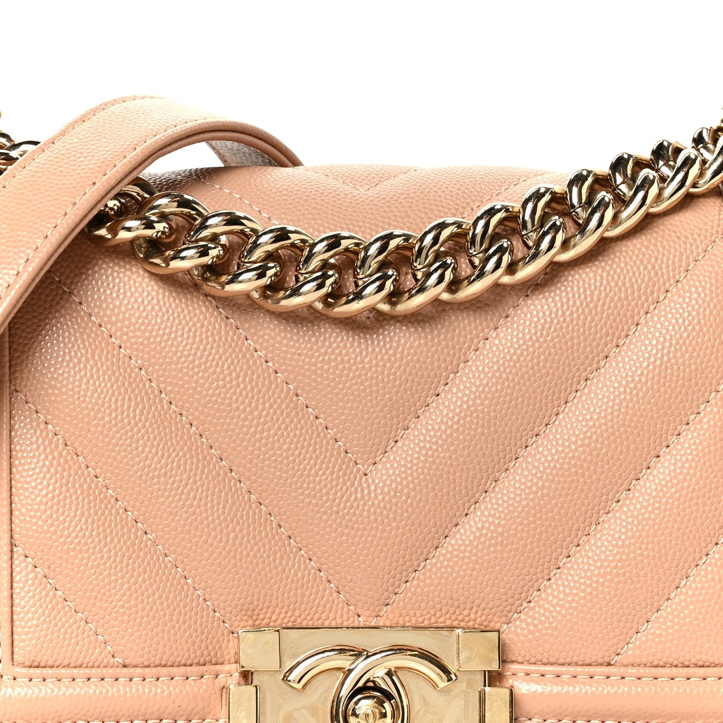 Caviar Chevron Quilted Small Boy Flap Dark Beige