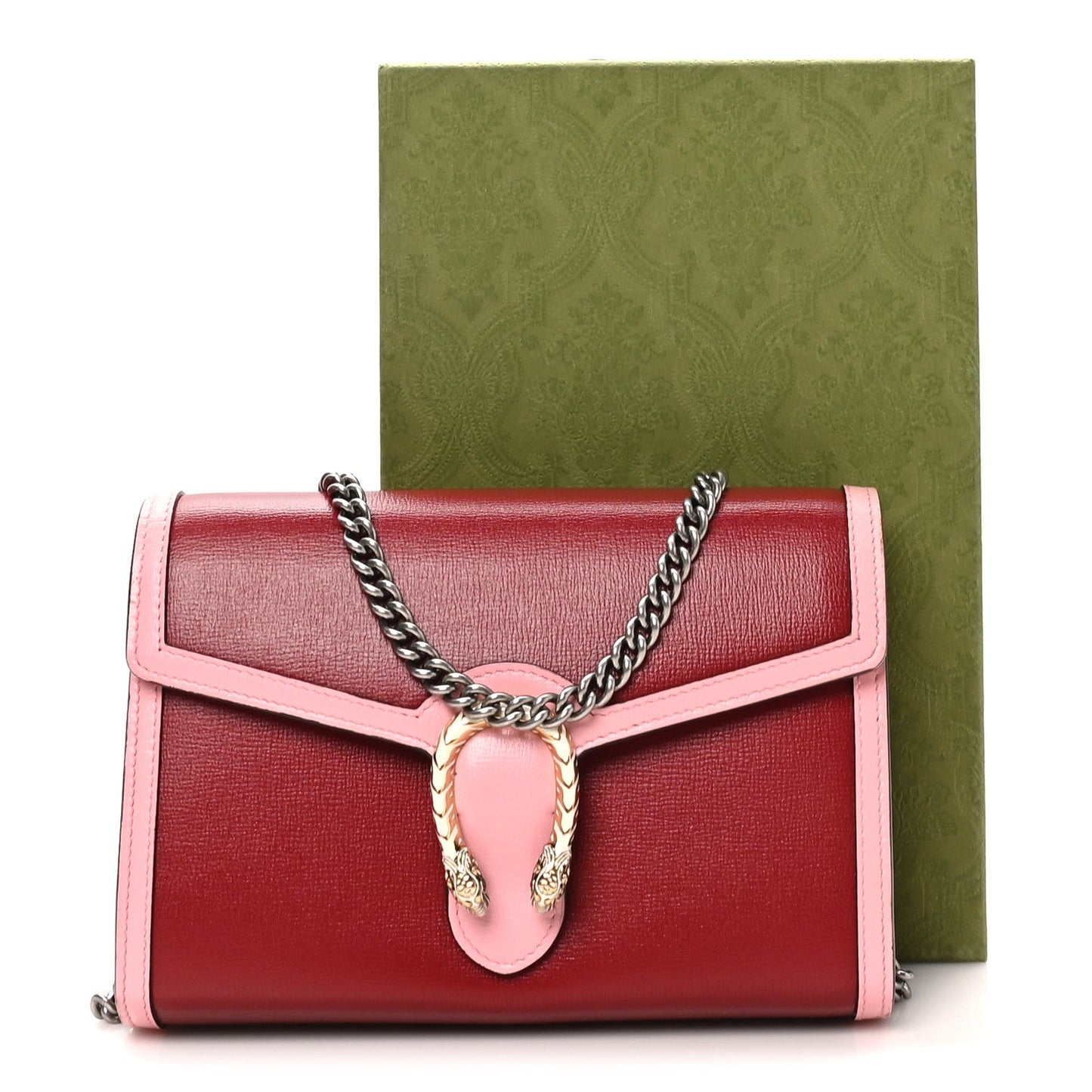 Azalea Calfskin Enamel Mini Dionysus Chain Wallet New Cherry Red Wild Rose Off White