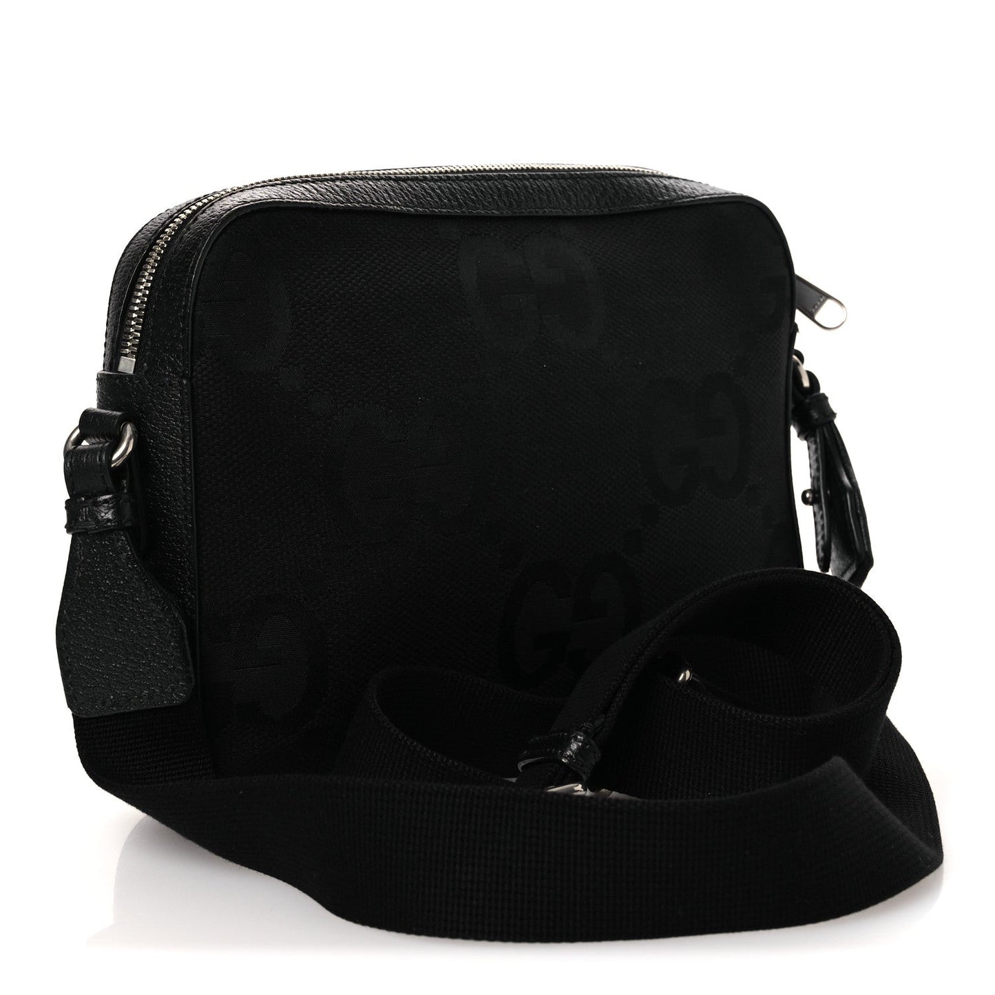 Monogram Jumbo GG Textured Dollar Calfskin Web Messenger Shoulder Bag Black
