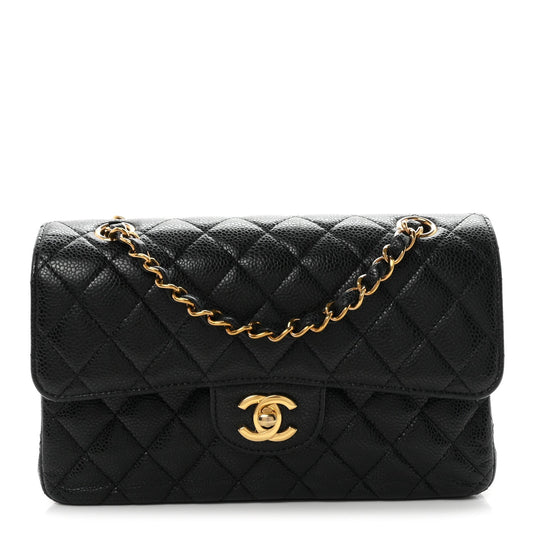 Caviar Quilted Small Double Flap Black