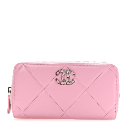 Lambskin Quilted 19 Long Zipped Around Wallet Pink