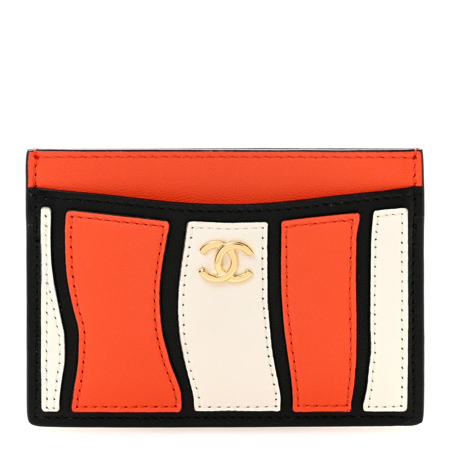 Lambskin Coco Beach Card Holder Orange White Black