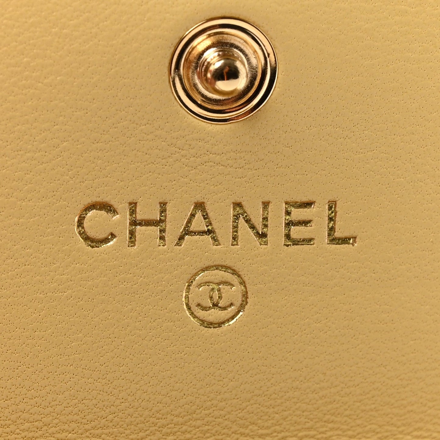 Lambskin Quilted Chanel 19 Flap Card Holder Yellow