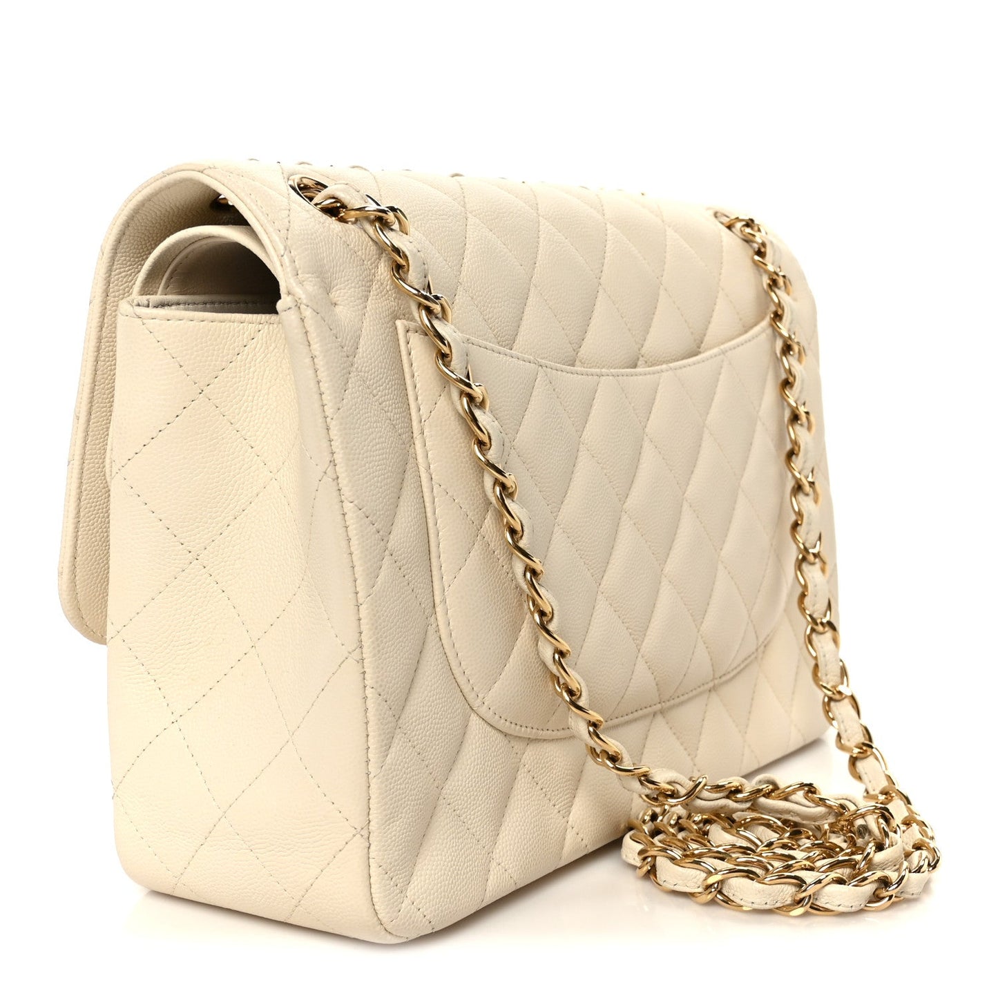 Caviar Quilted Jumbo Double Flap White