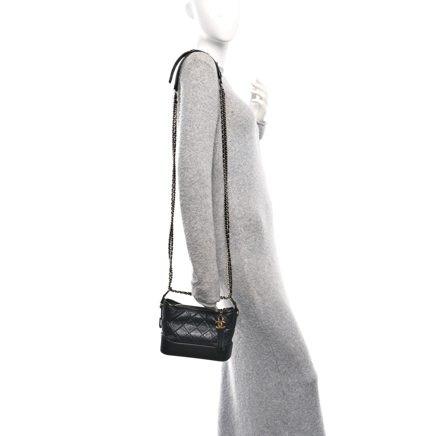 Aged Calfskin Quilted Small Gabrielle Hobo Black