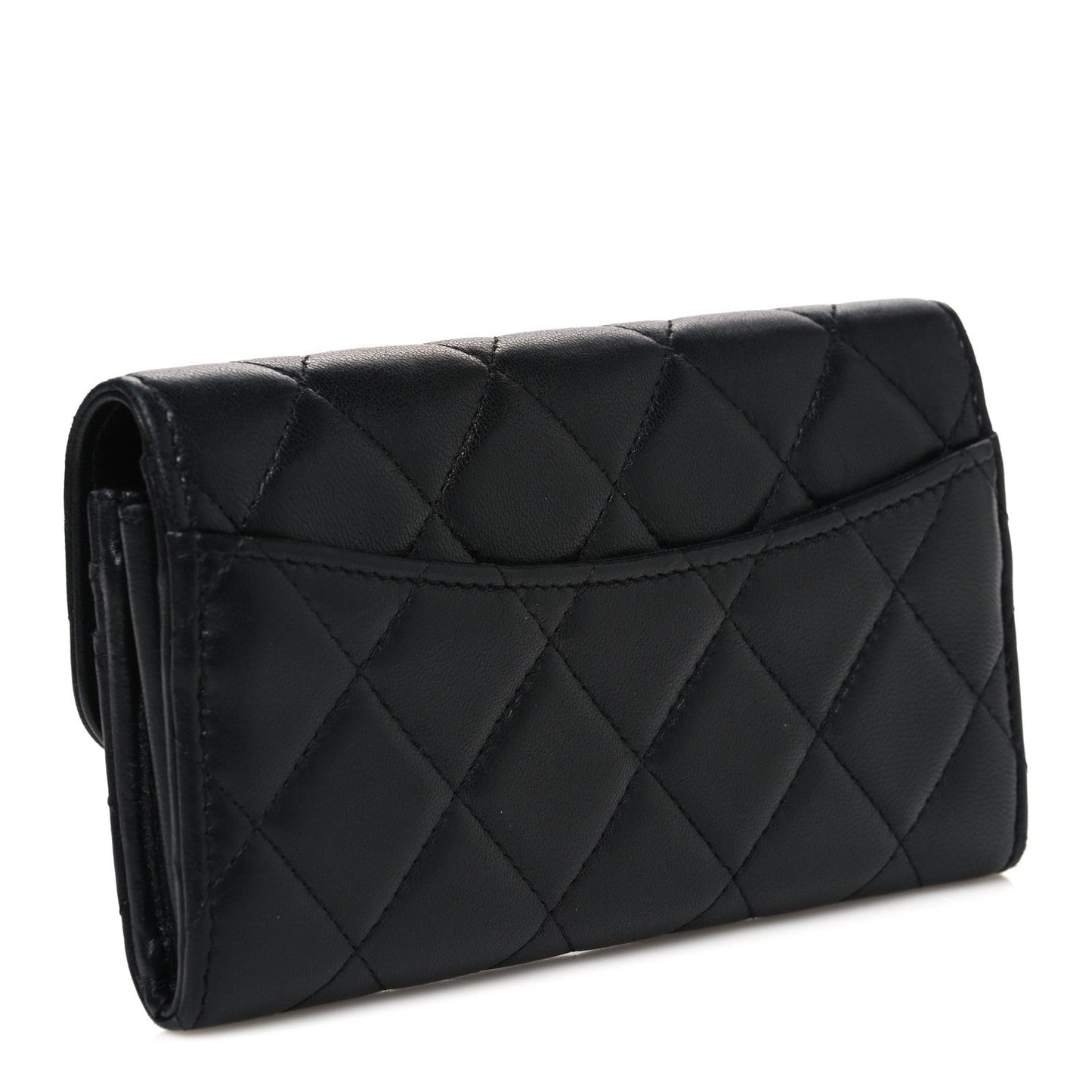 Lambskin Quilted Medium Gusset Flap Wallet Black