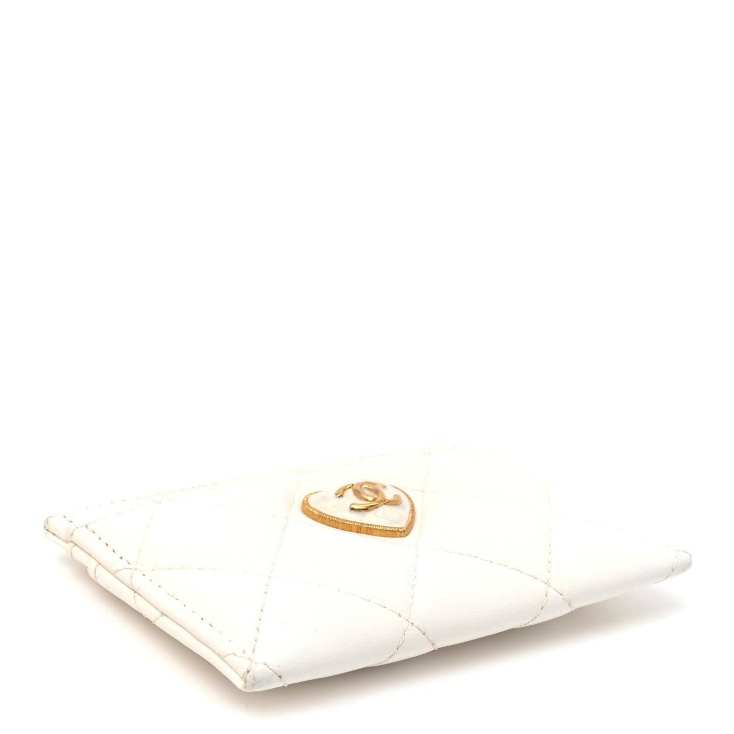 Lambskin Plexiglass Quilted Coco Love Card Holder White