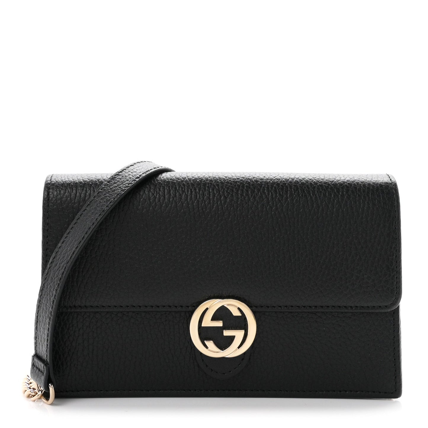 Dollar Calfskin Interlocking G Chain Wallet Black