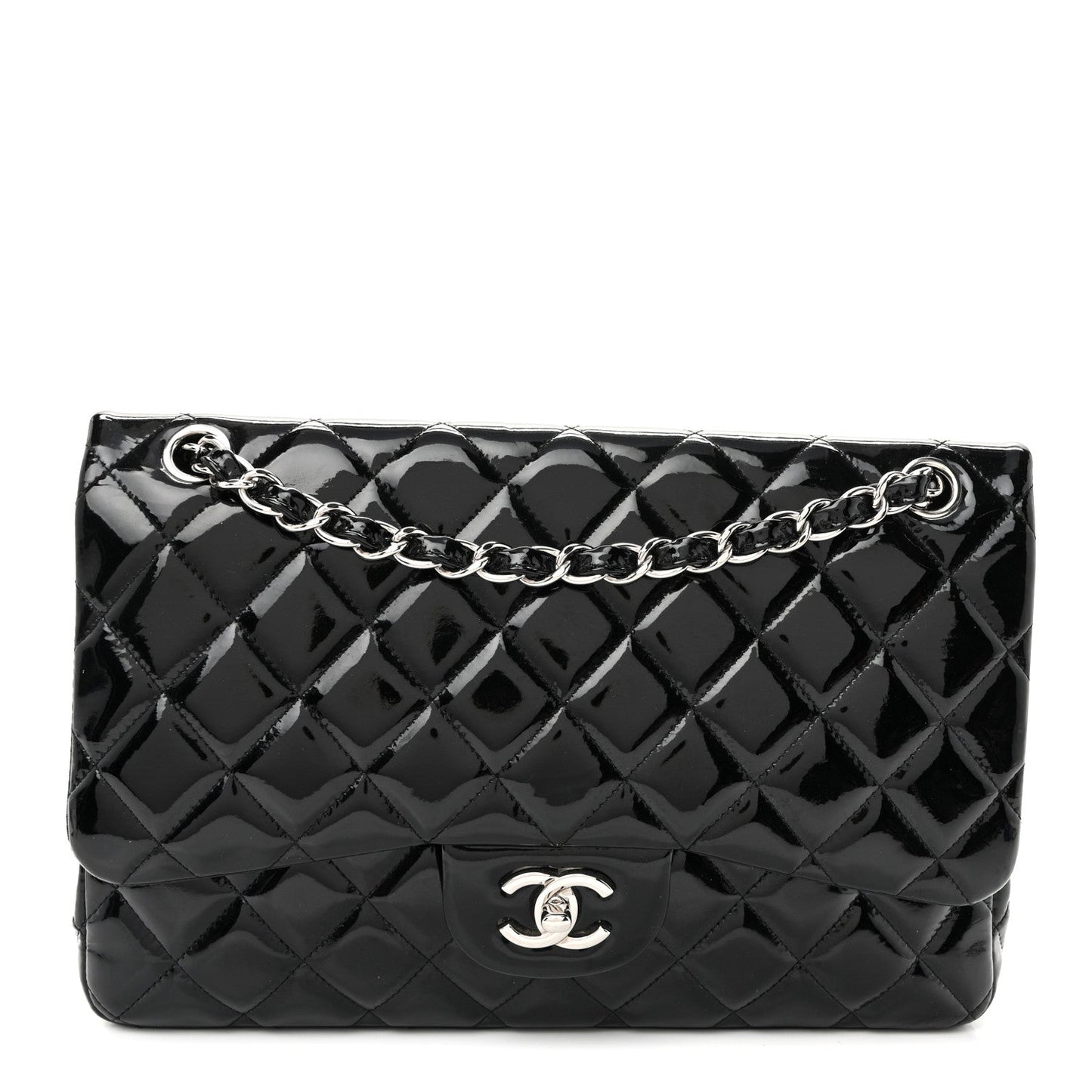 Patent Quilted Jumbo Double Flap Black