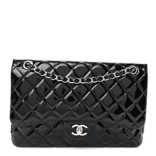 Patent Quilted Jumbo Double Flap Black