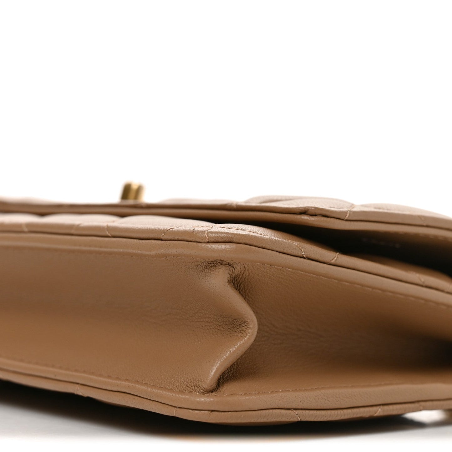Lambskin Quilted CC Pearl Crush Wallet on Chain WOC Beige