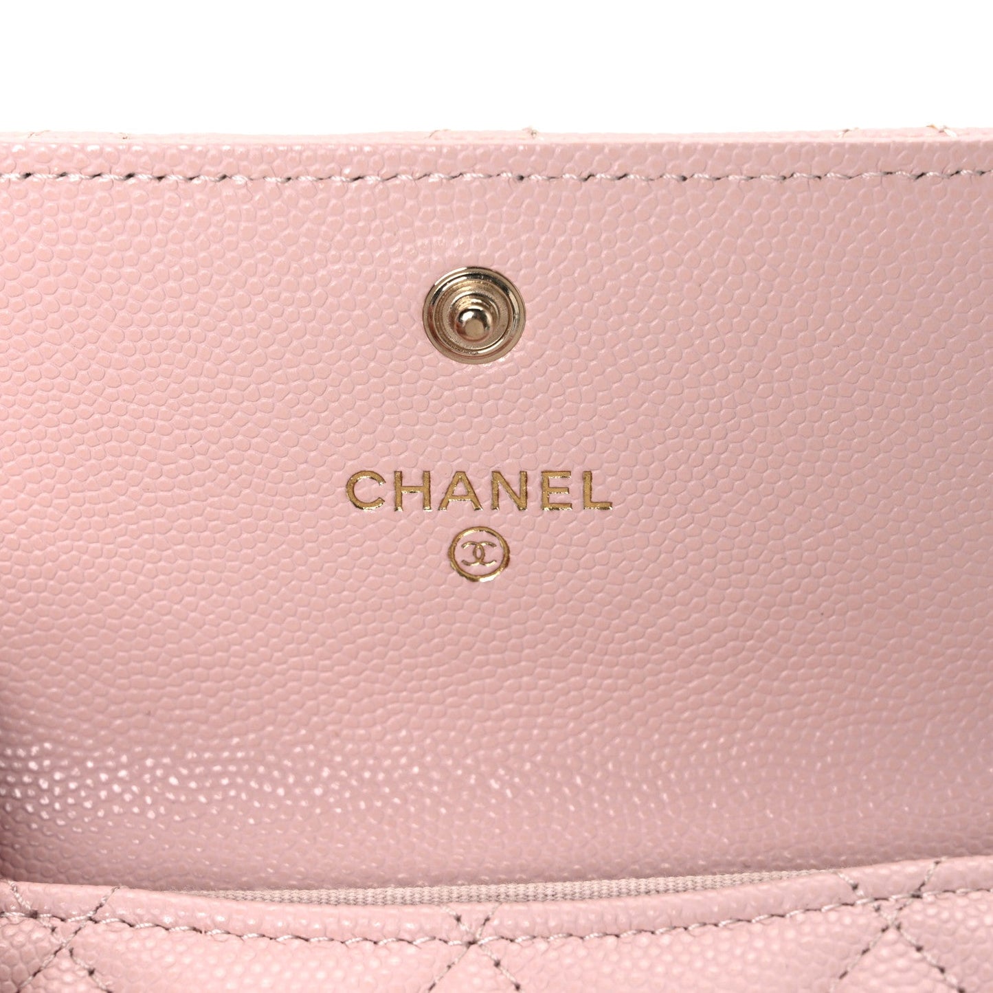 Caviar Quilted Crystal Enamel CC Flap Card Holder Pink