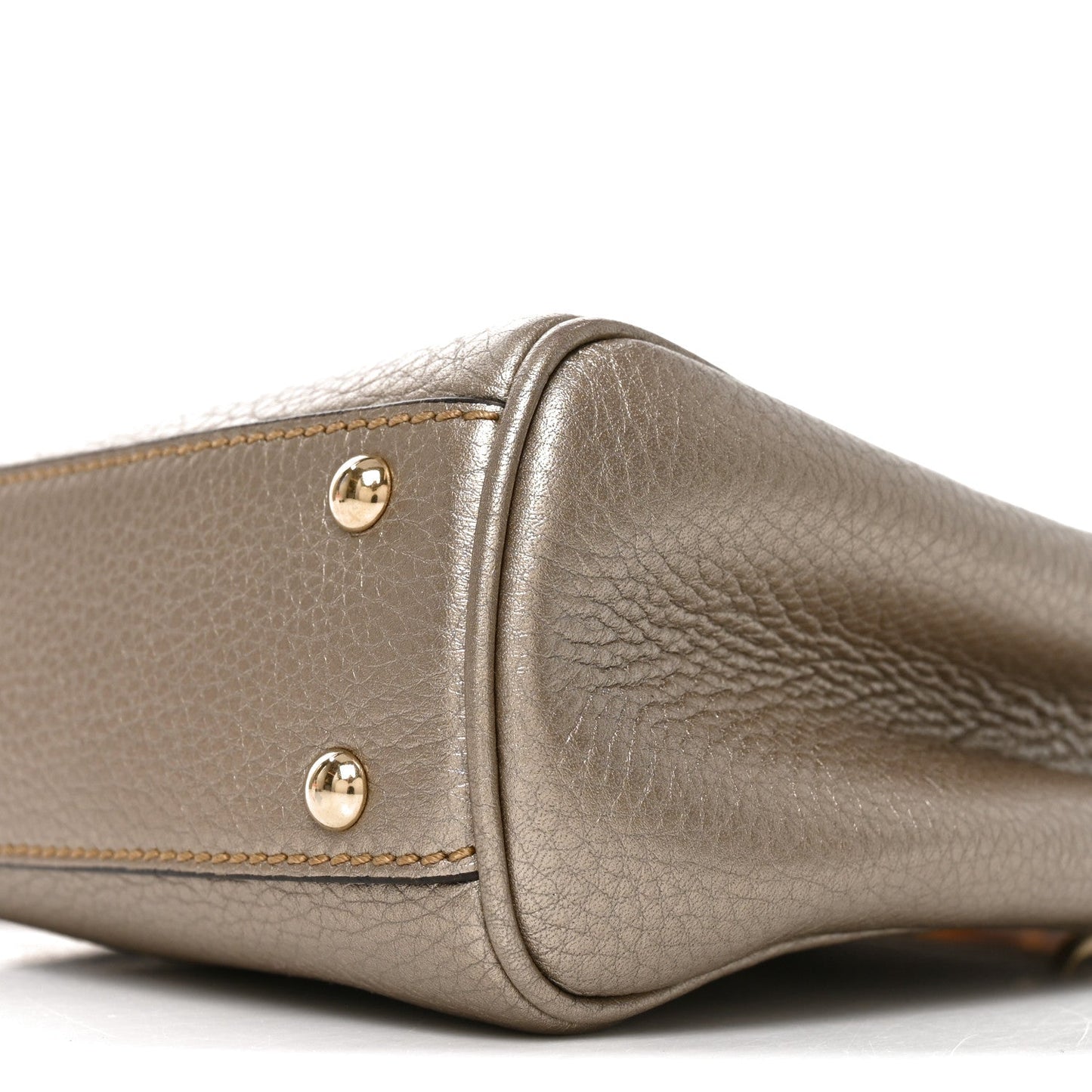 Metallic Calfskin Mini Bamboo Shopper Tote Golden Beige
