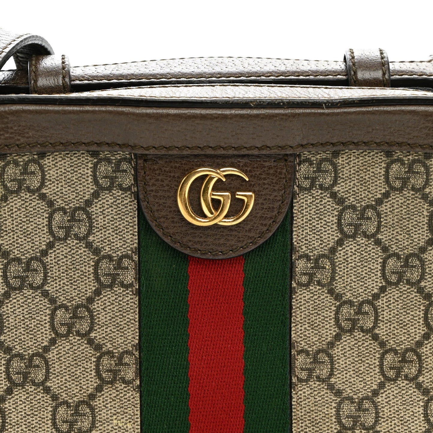GG Supreme Monogram Mini Ophidia Top Handle Shoulder Bag Brown