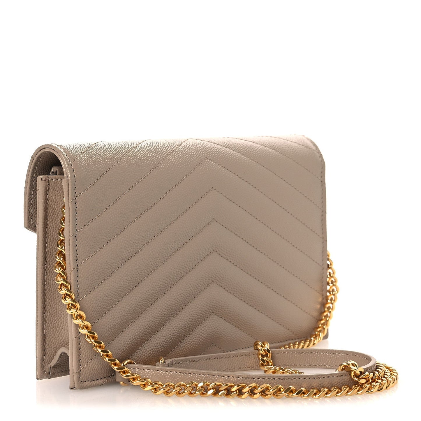 Grain De Poudre Matelasse Chevron Monogram Envelope Chain Wallet Dark Beige