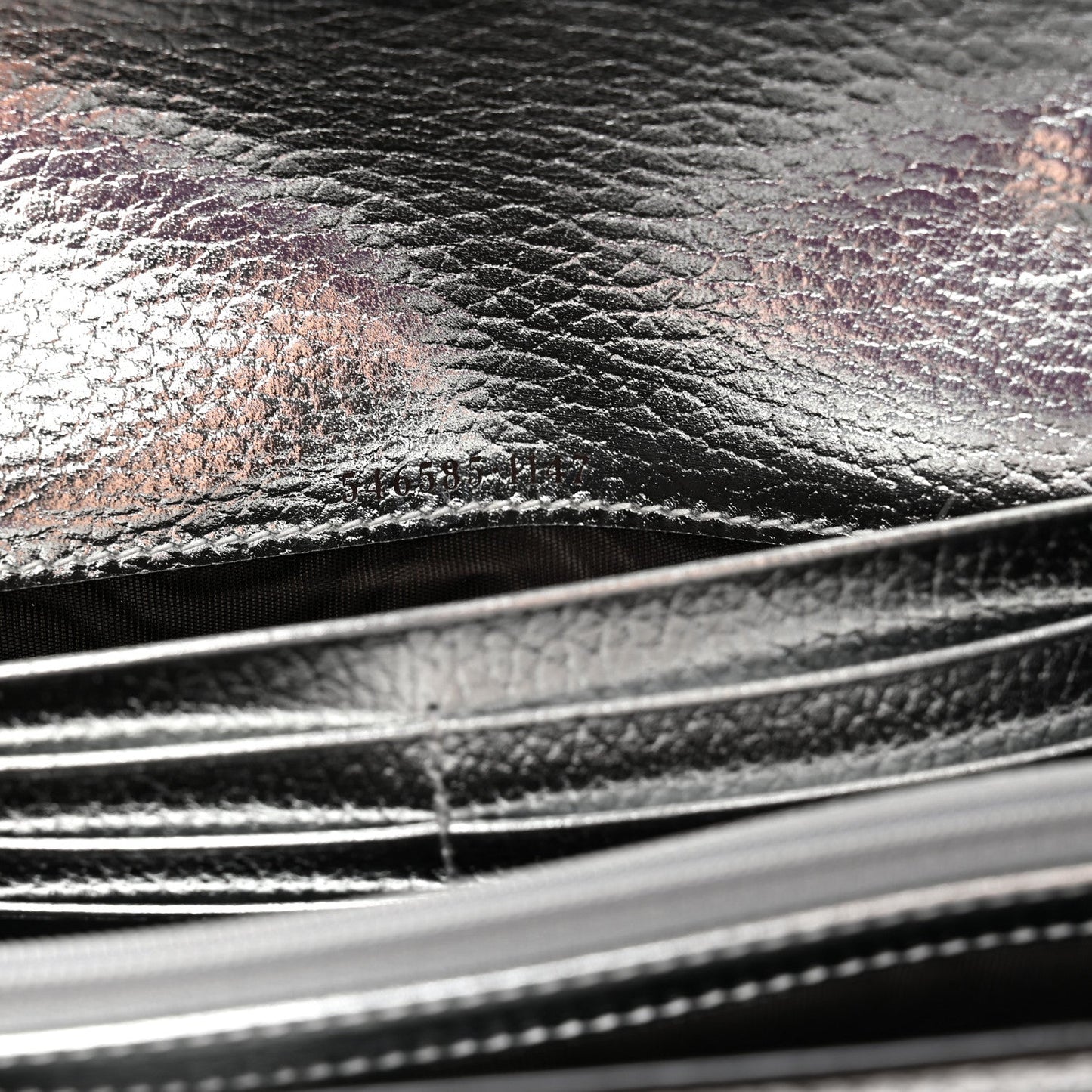 Metallic Calfskin GG Supreme Monogram Petite GG Marmont Wallet Chain Bag Silver Beige Ebony