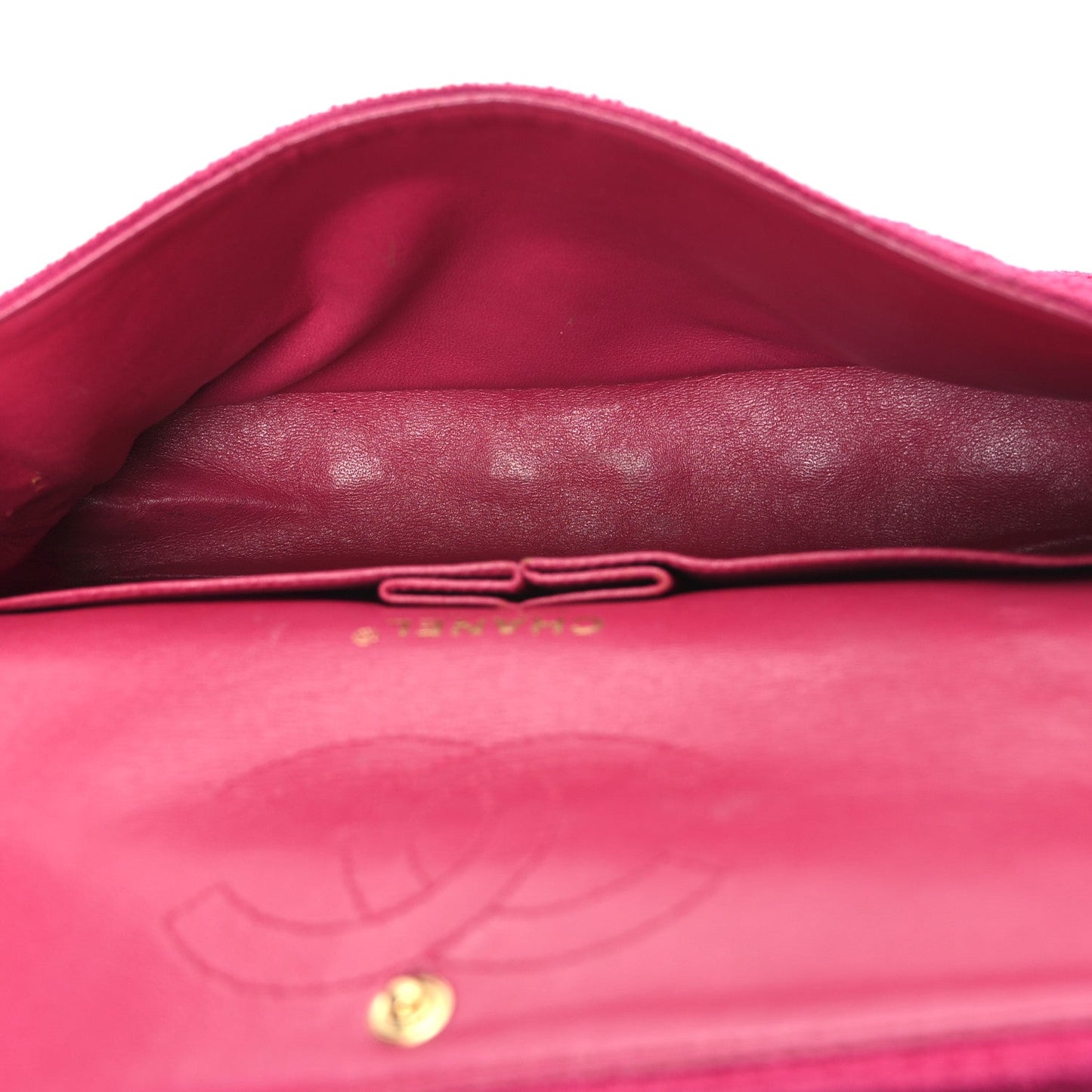 Tweed Quilted Medium Double Flap Fuchsia
