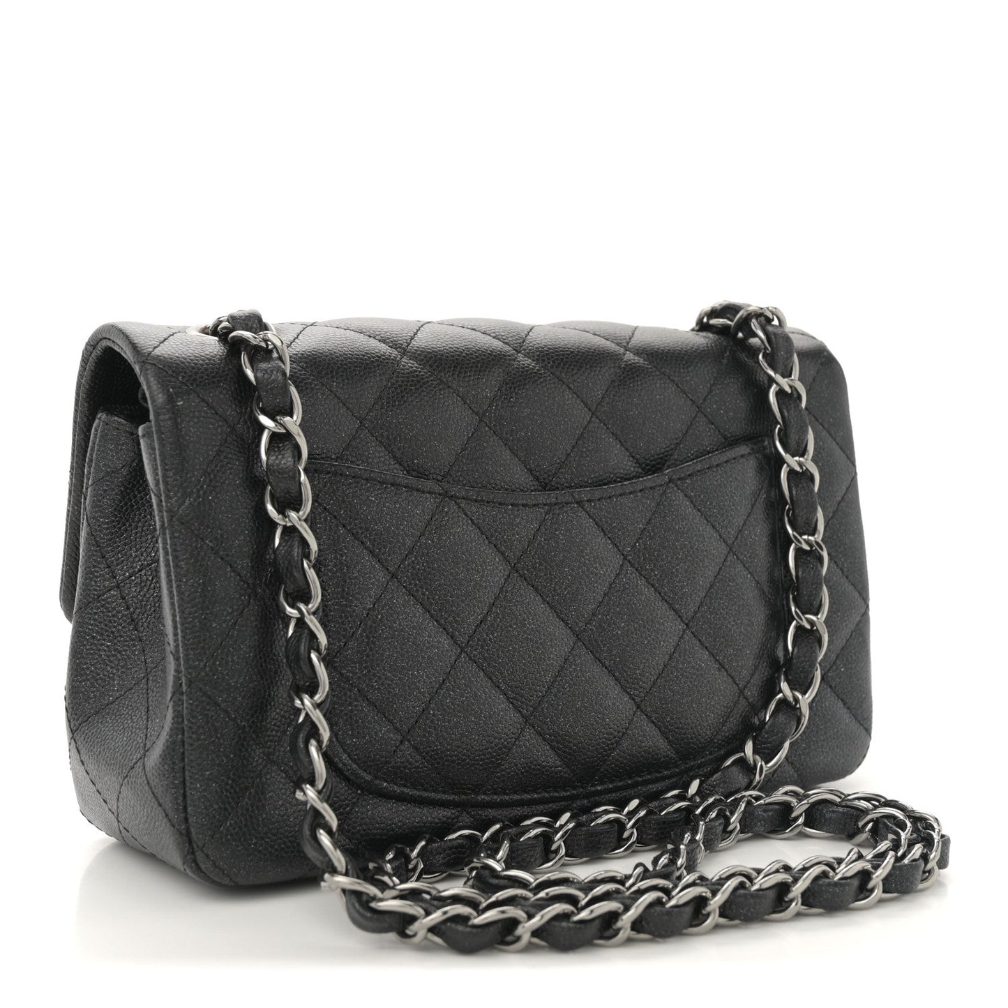 Iridescent Caviar Quilted Mini Rectangular Flap Black