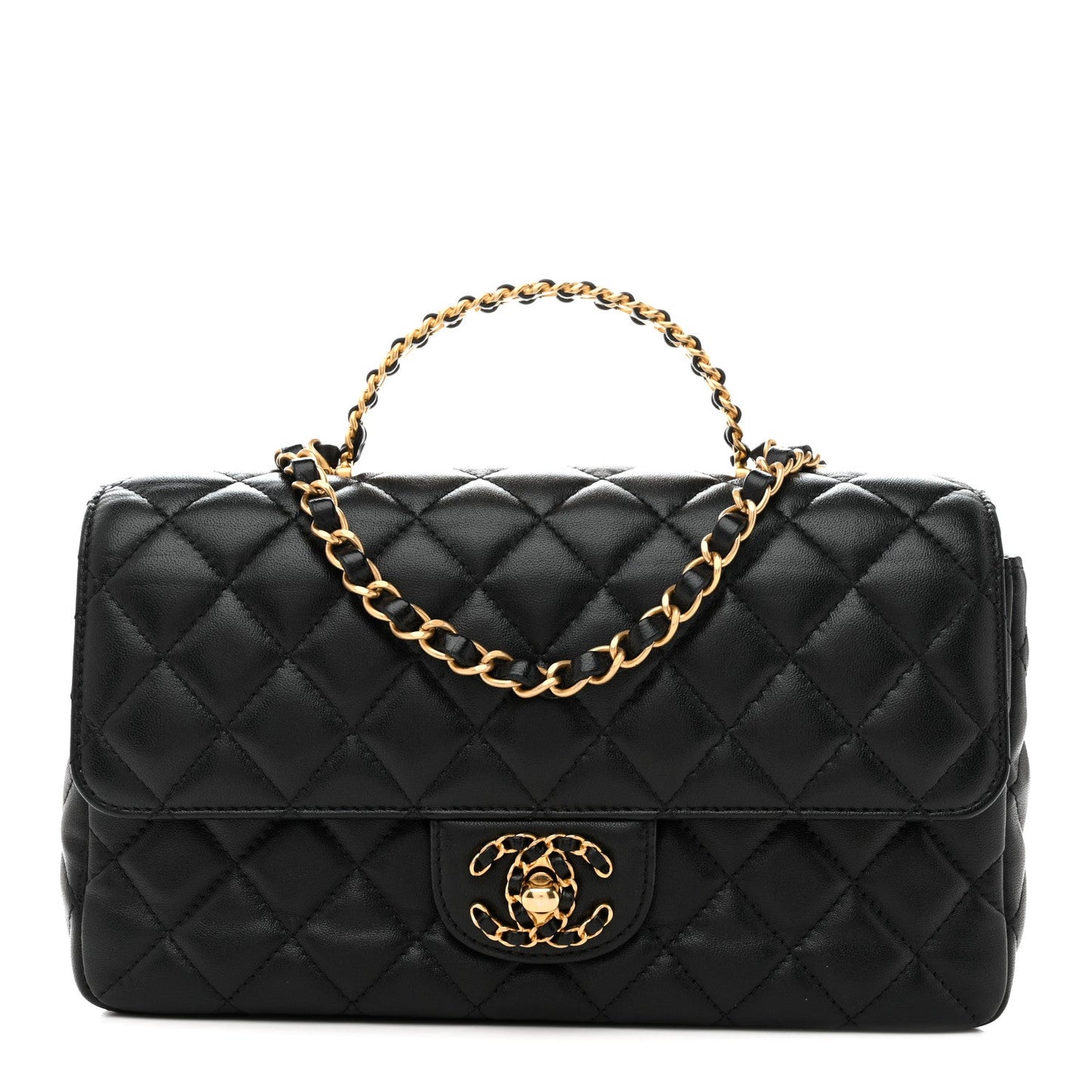 Lambskin Quilted Small Strass On Top Flap Bag Black