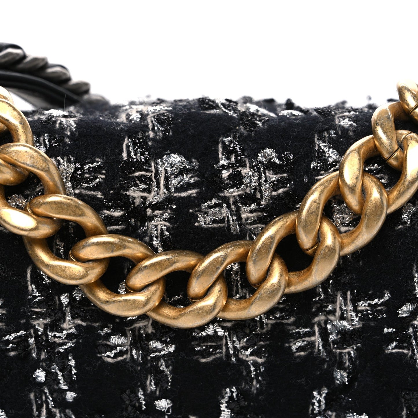 Tweed Quilted Large Chanel 19 Flap Black Silver Ecru