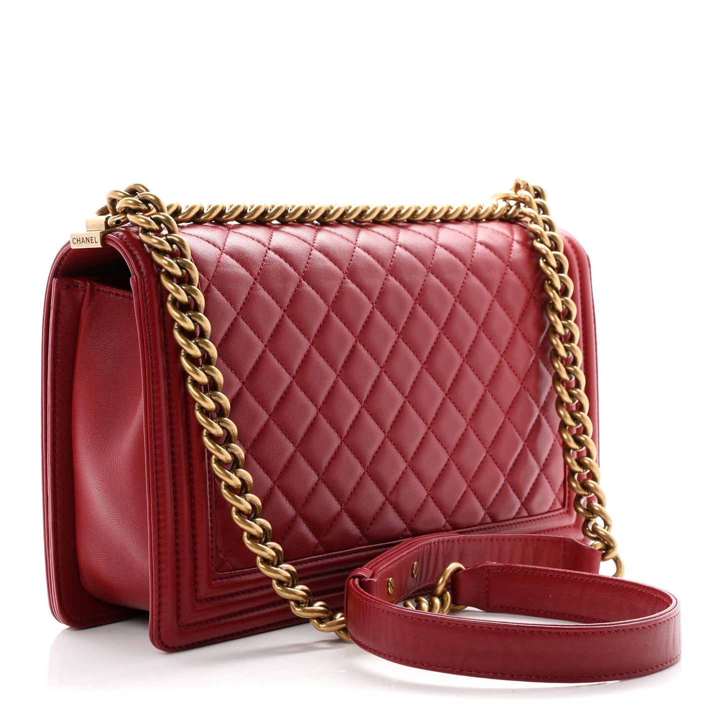 Lambskin Quilted New Medium Boy Flap Dark Red