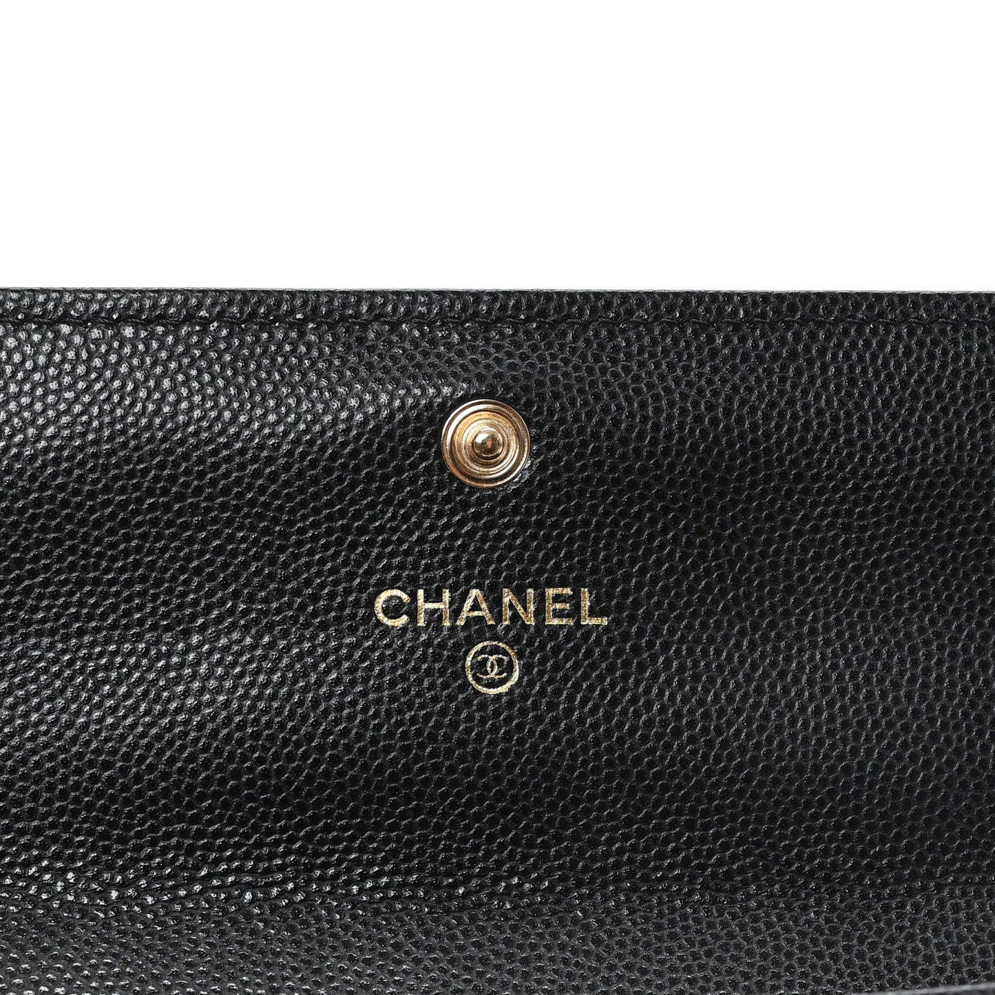 Caviar Quilted Crystal CC Large Gusset Flap Wallet Black