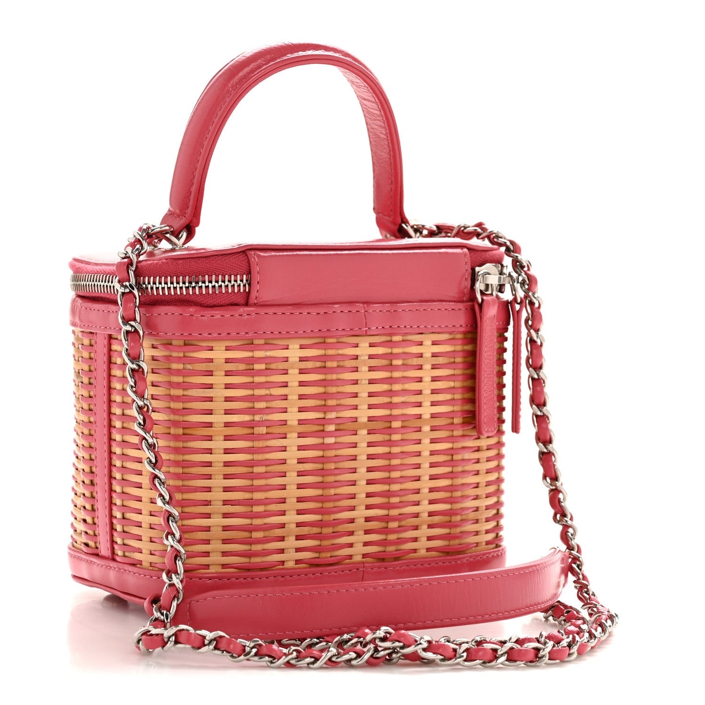 Calfskin Raffia Small Take Away Vanity Case Bag Pink Beige