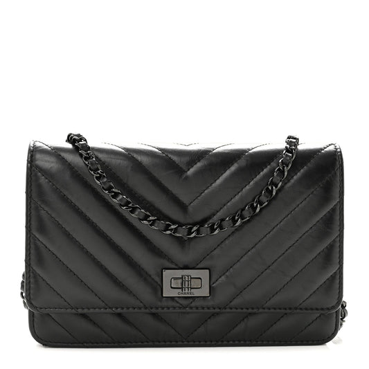 Aged Calfskin Chevron Quilted Reissue Wallet On Chain WOC So Black