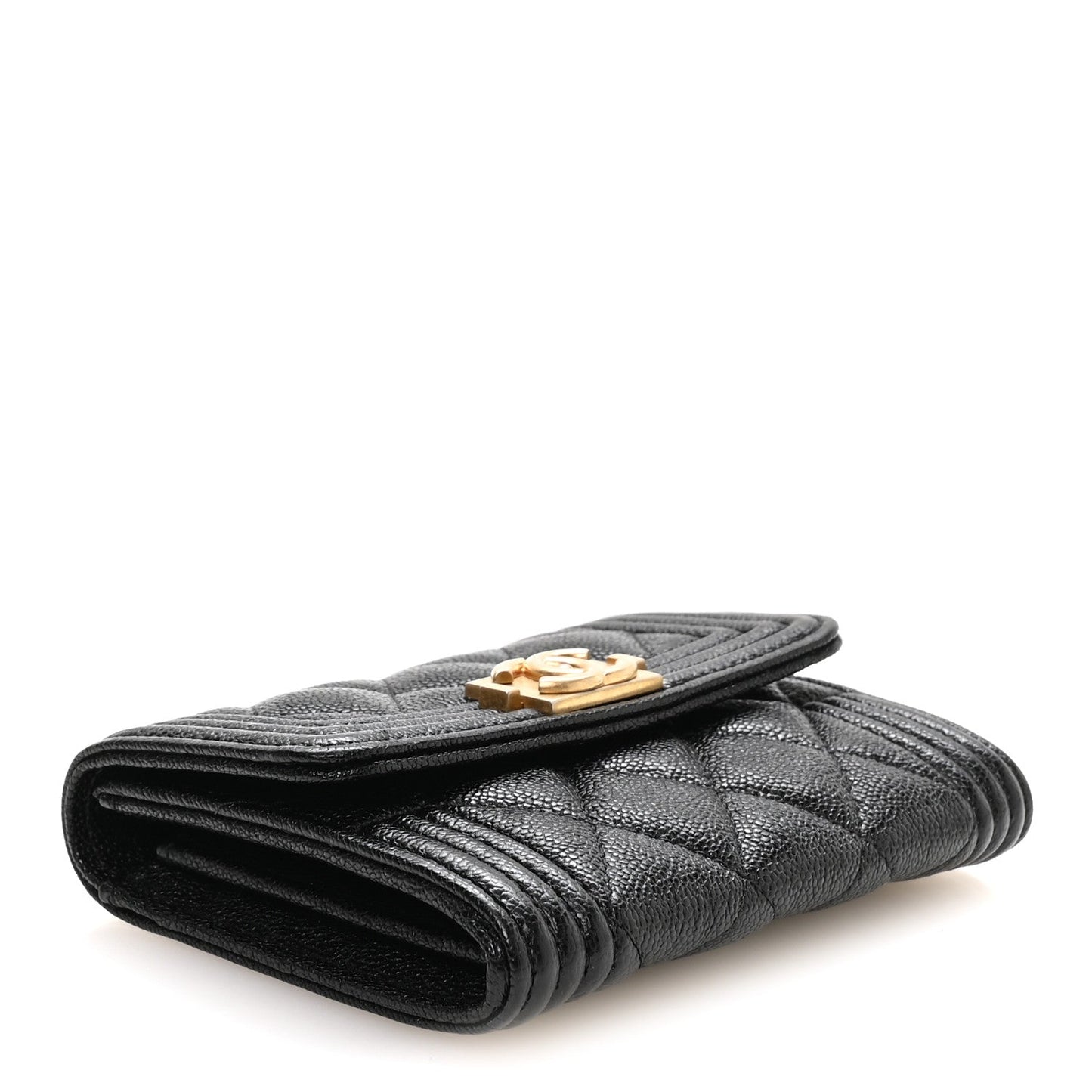 Caviar Quilted Boy Flap Card Holder Black