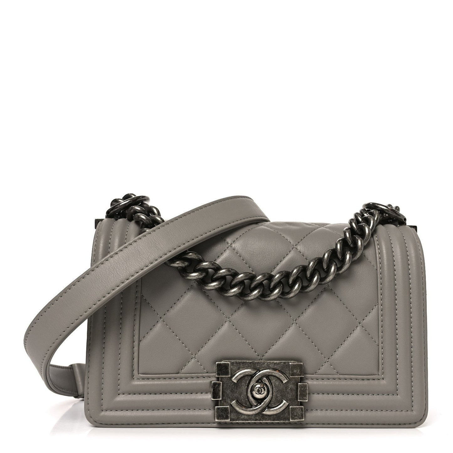 Calfskin Quilted Small Boy Flap Grey