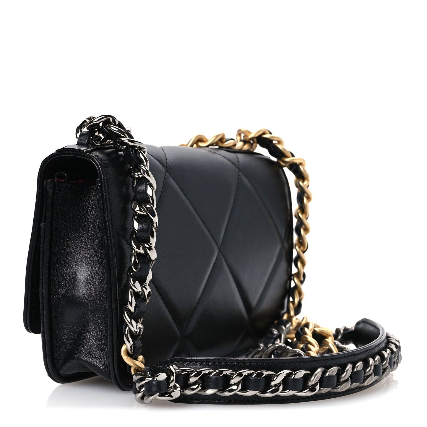 Lambskin Quilted Chanel 19 Wallet On Chain WOC Black