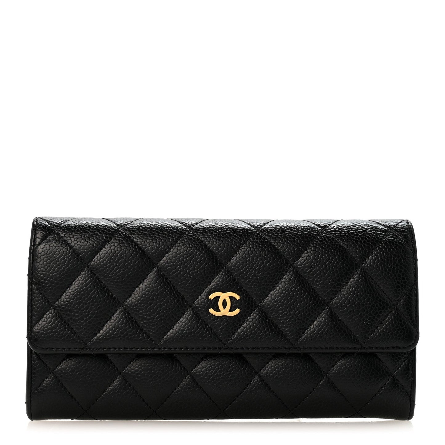 Caviar Quilted Large Flap Wallet Black