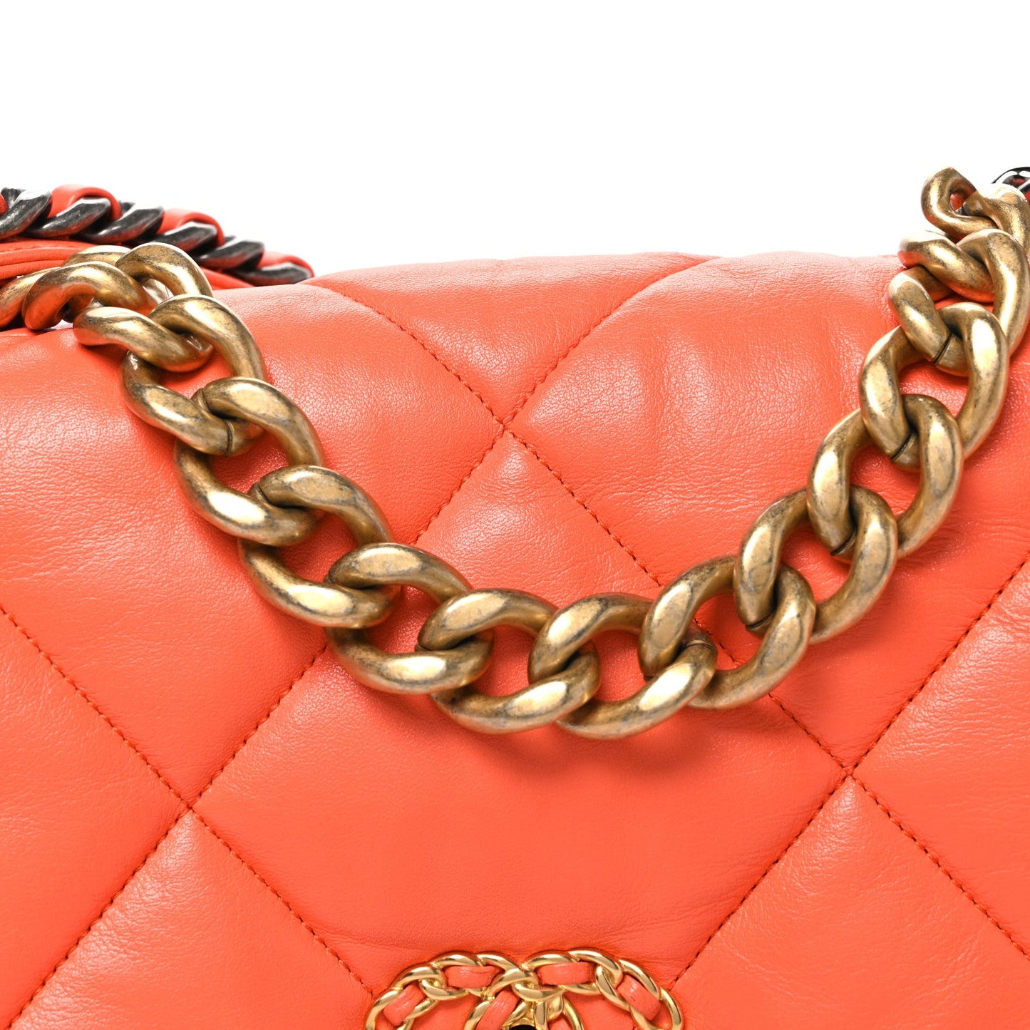Goatskin Quilted Large Chanel 19 Flap Orange