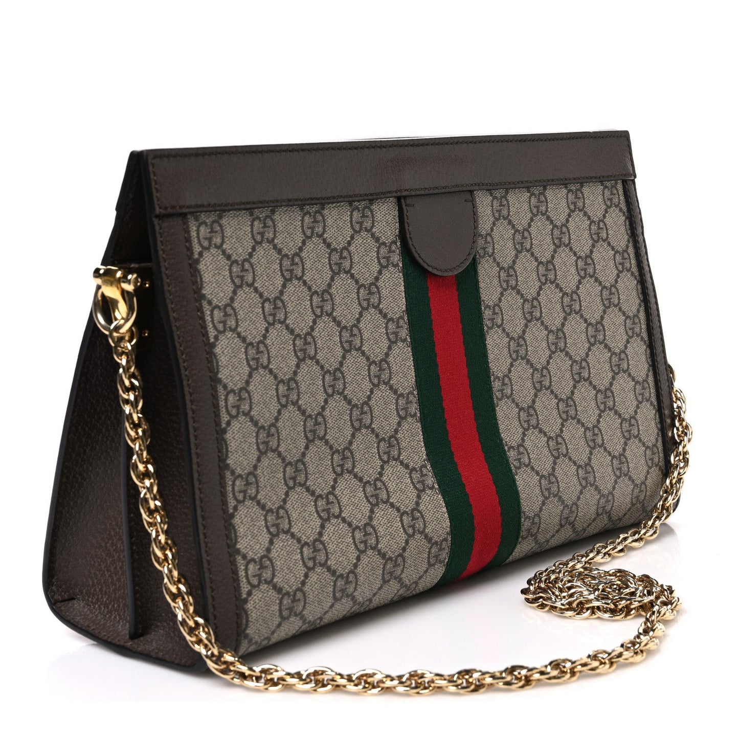 GG Supreme Monogram Web Medium Ophidia Chain Shoulder Bag Brown