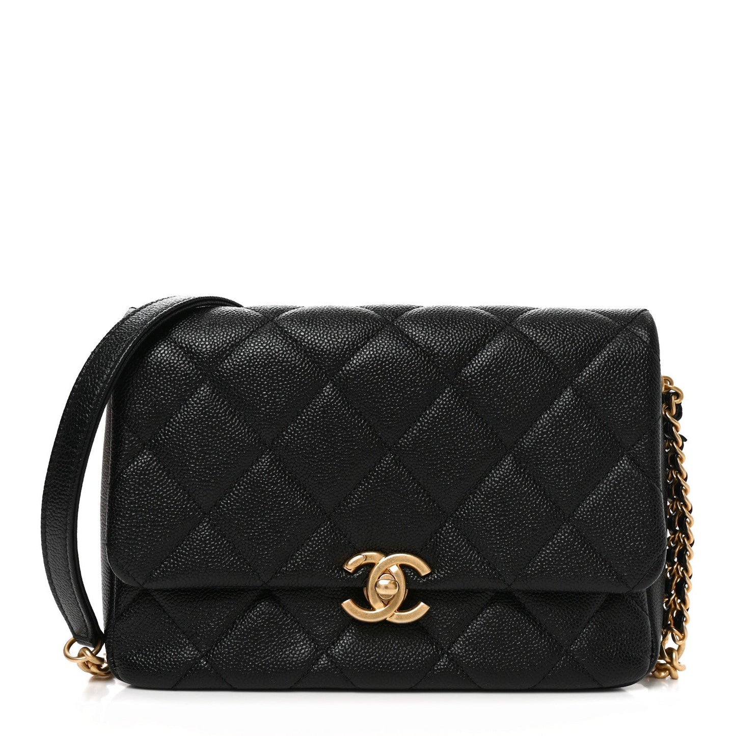 Shiny Caviar Quilted Small Chain Melody Flap Black