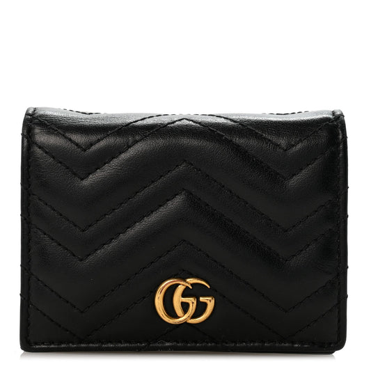 Calfskin Matelasse GG Marmont Card Case Wallet Black
