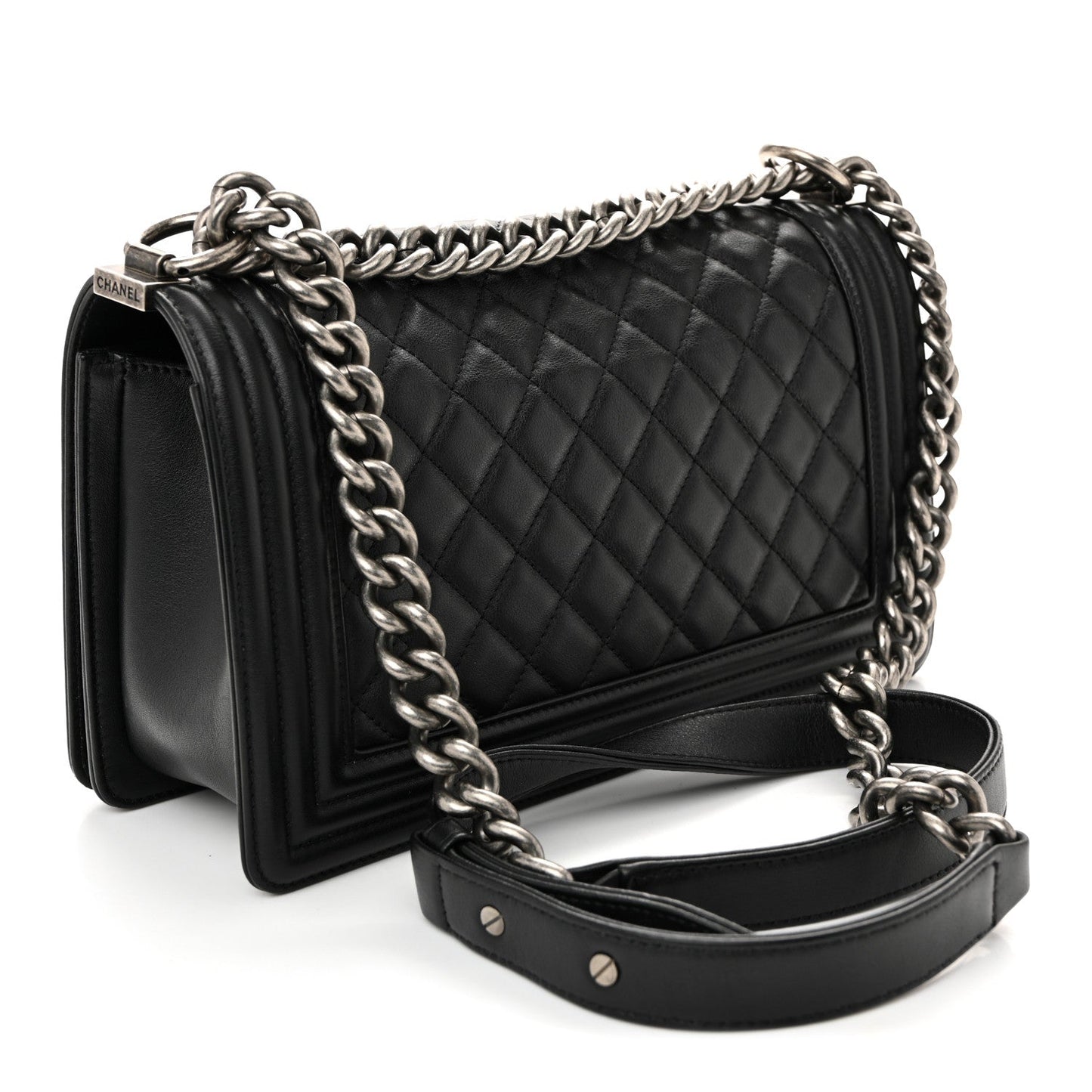 Lambskin Quilted Medium Boy Flap Black