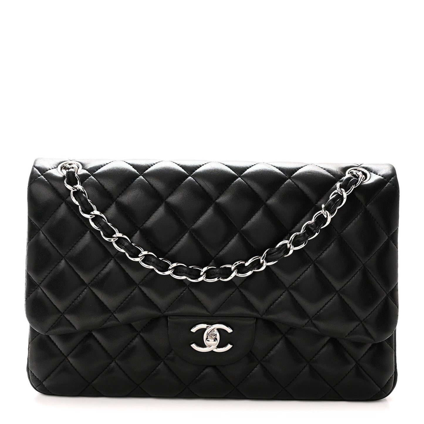 Lambskin Quilted Jumbo Double Flap Black
