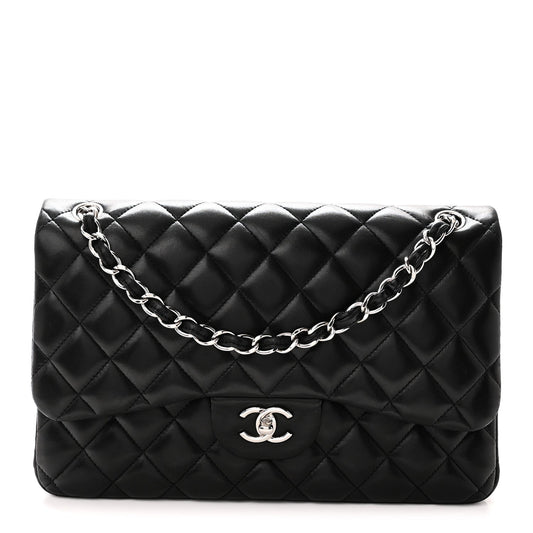 Lambskin Quilted Jumbo Double Flap Black