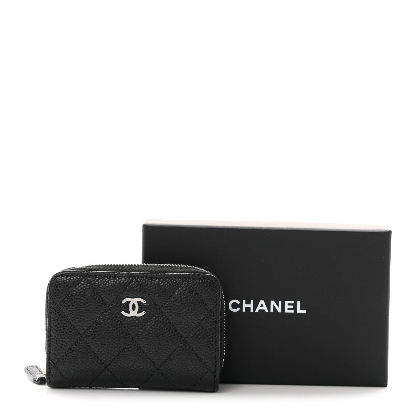 Caviar Quilted Zip Coin Purse Black