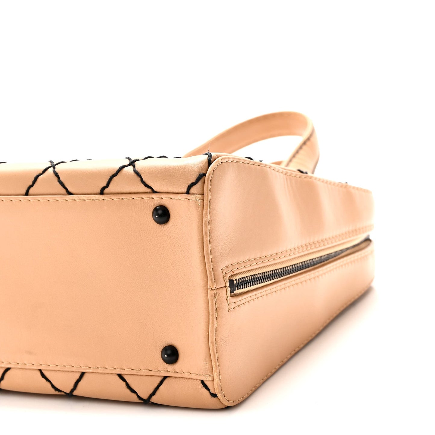 Calfskin Wild Stitch Vertical Top Handle Bag Beige