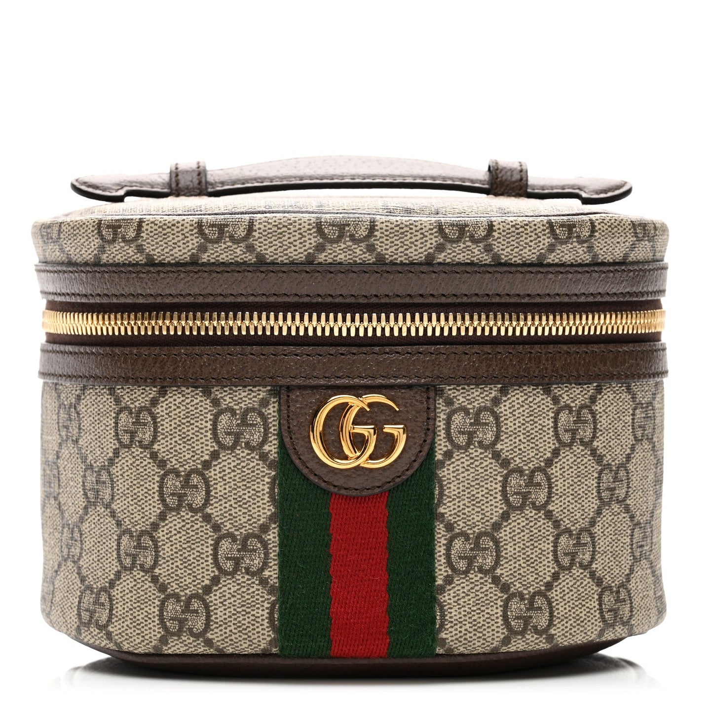 GG Supreme Monogram Textured Calfskin Web Ophidia Vanity Cosmetic Case Beige Ebony New Acero