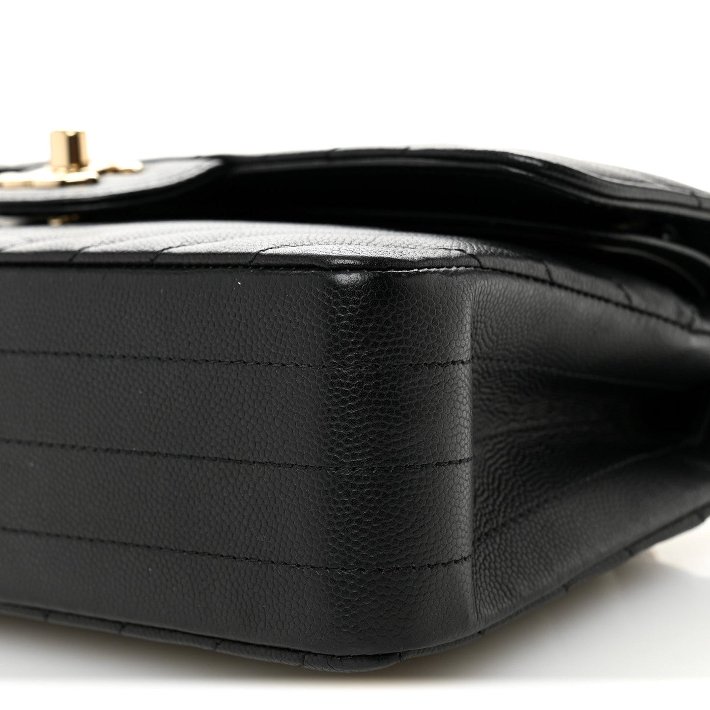 Caviar Flat Chevron Quilted Small Double Flap Black