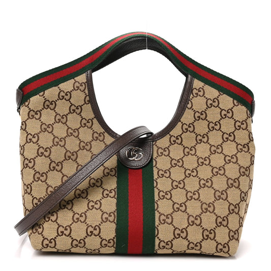 Monogram Web Small Giglio Tote Beige Dark Brown
