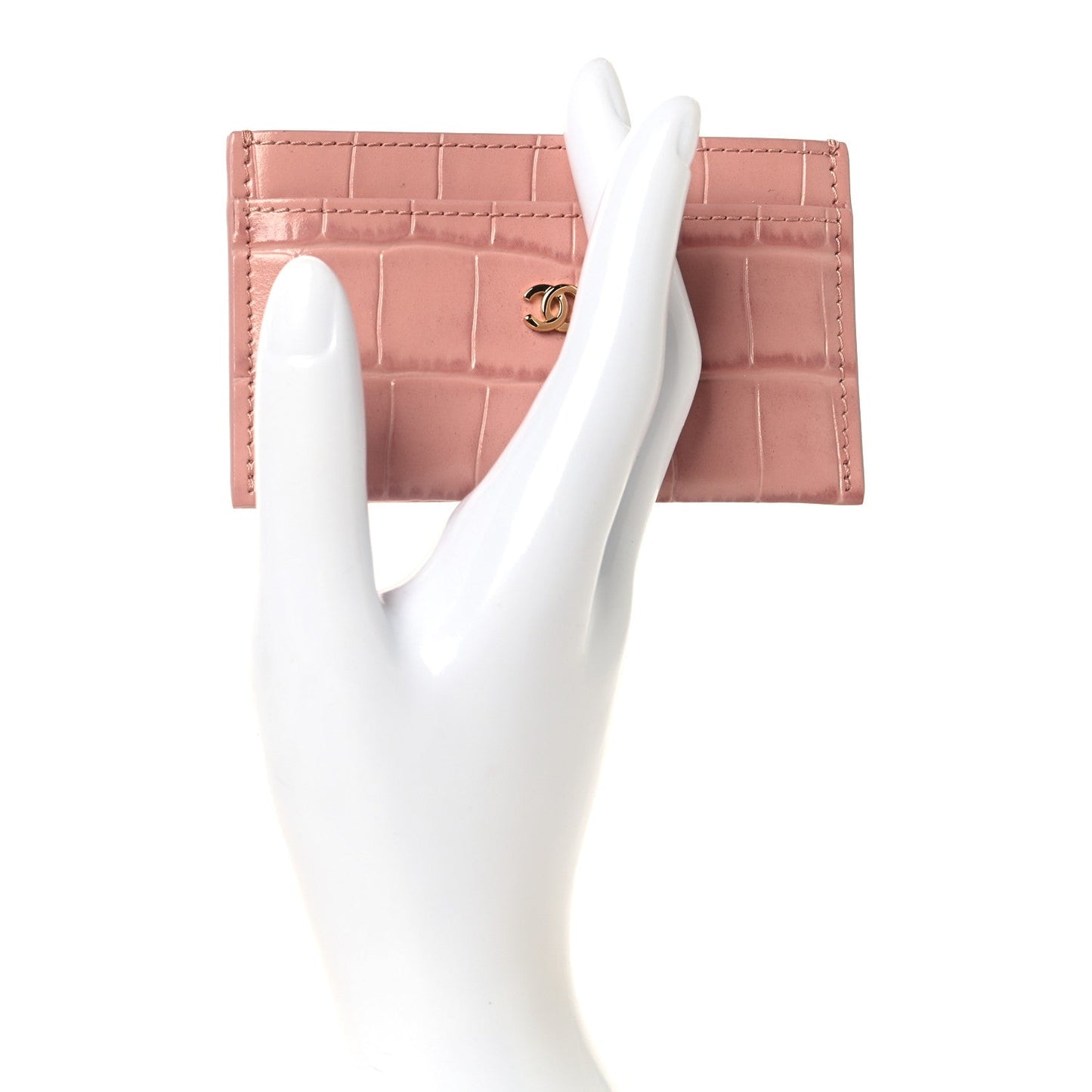 Calfskin Crocodile Embossed Crococo Card Holder Light Pink