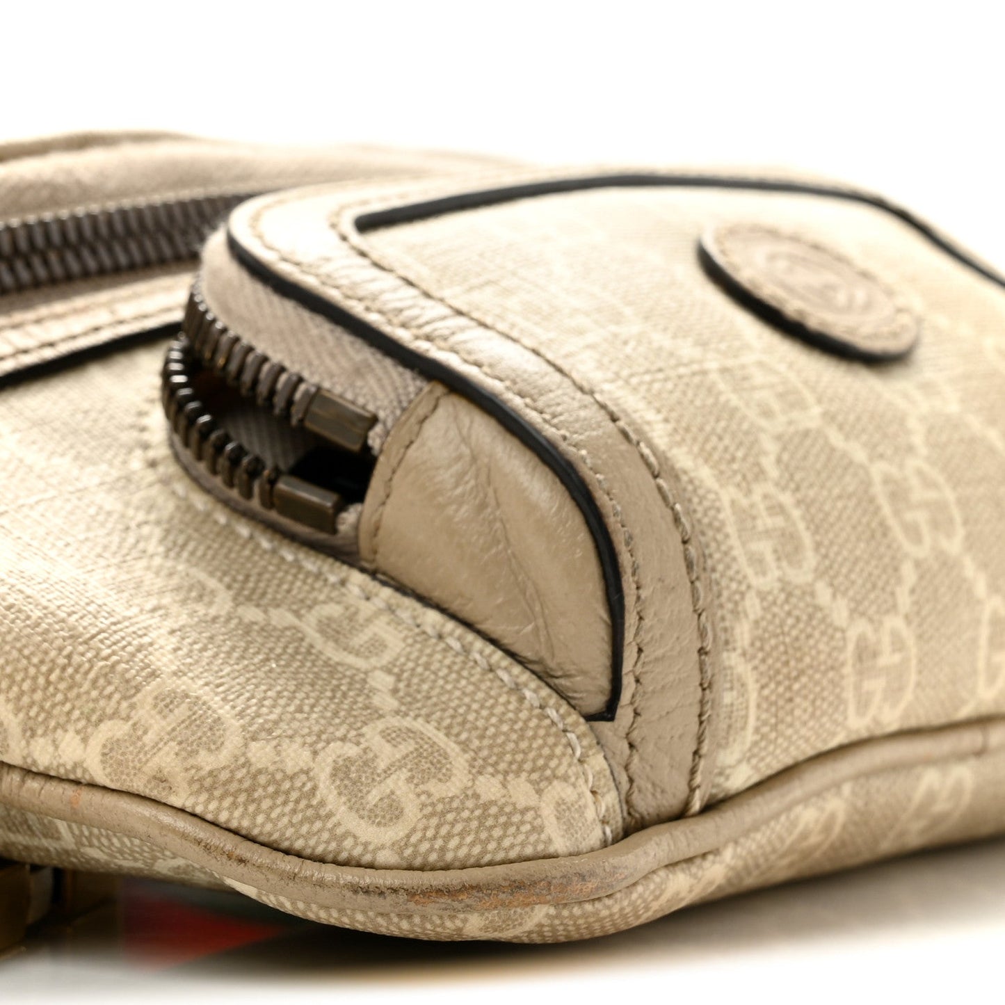 GG Supreme Monogram Textured Calfskin Web Retro Interlocking G Belt Bag Beige Mystic White Oatmeal