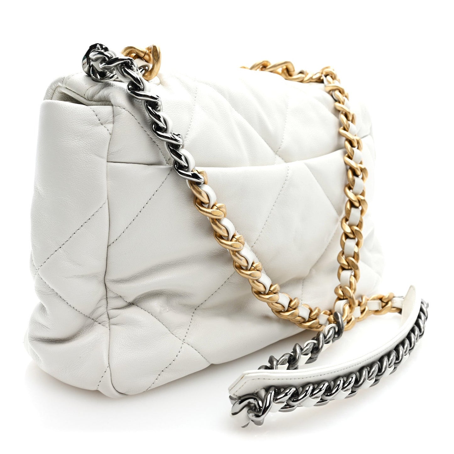 Goatskin Quilted Large Chanel 19 Flap White