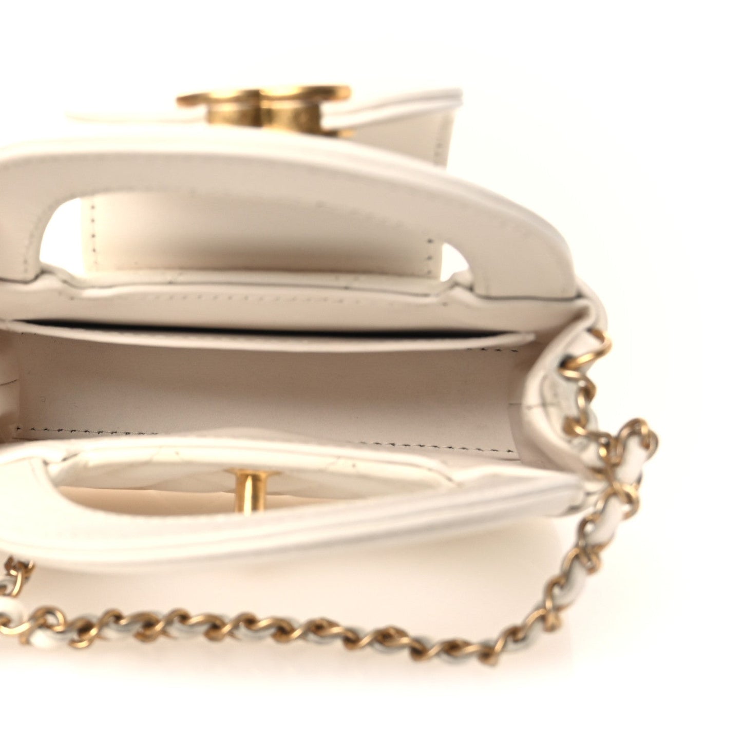 Shiny Aged Calfskin Quilted Mini Nano Kelly Shopper White