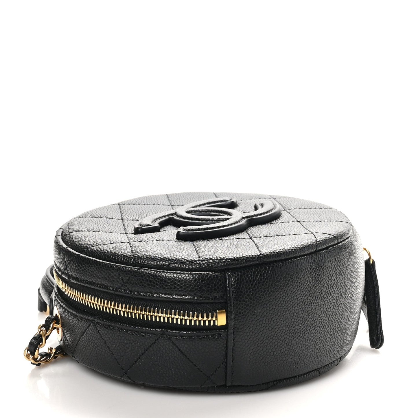 Caviar Quilted Small Round Vanity With Chain Black
