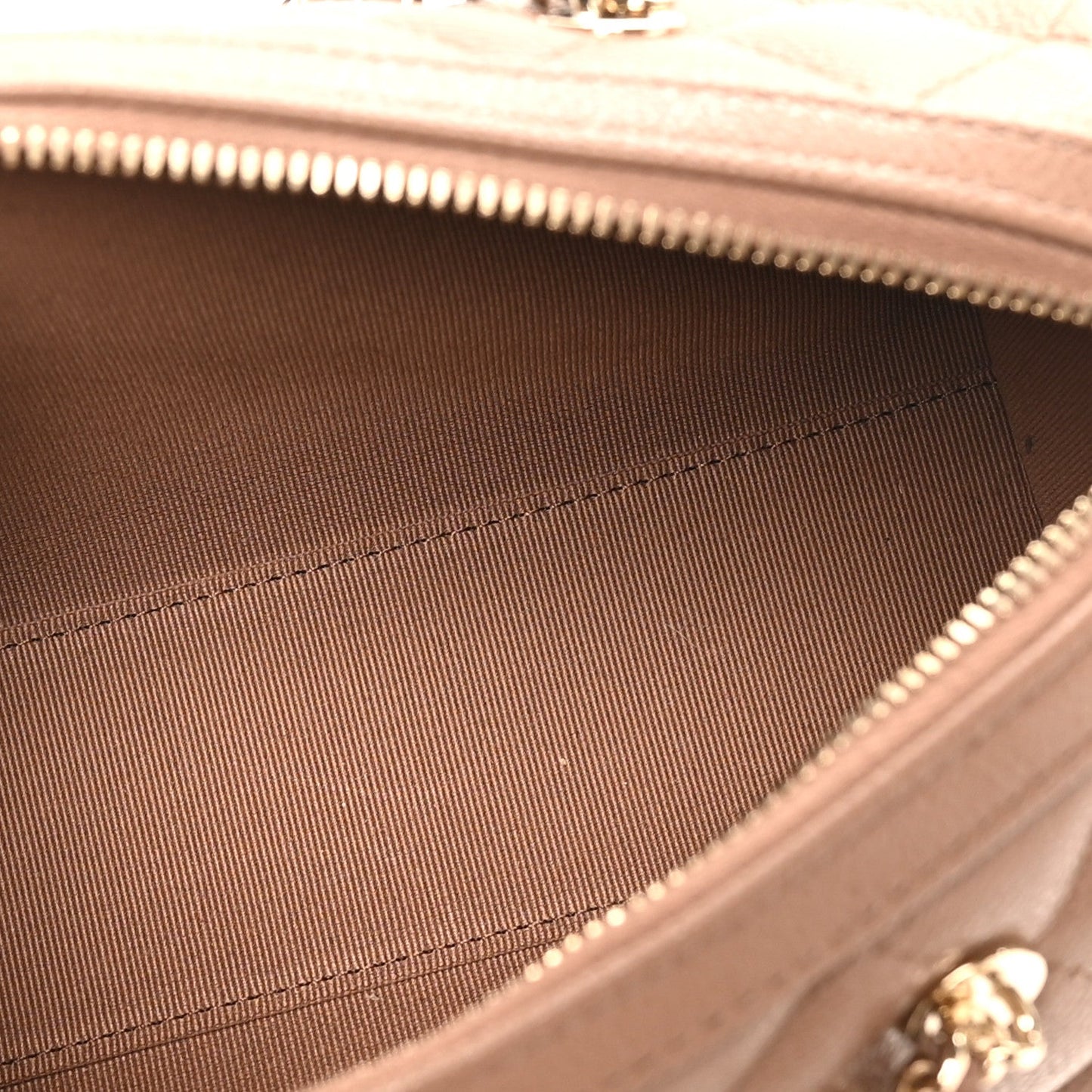 Caviar Quilted Barrel Clutch With Chain Brown